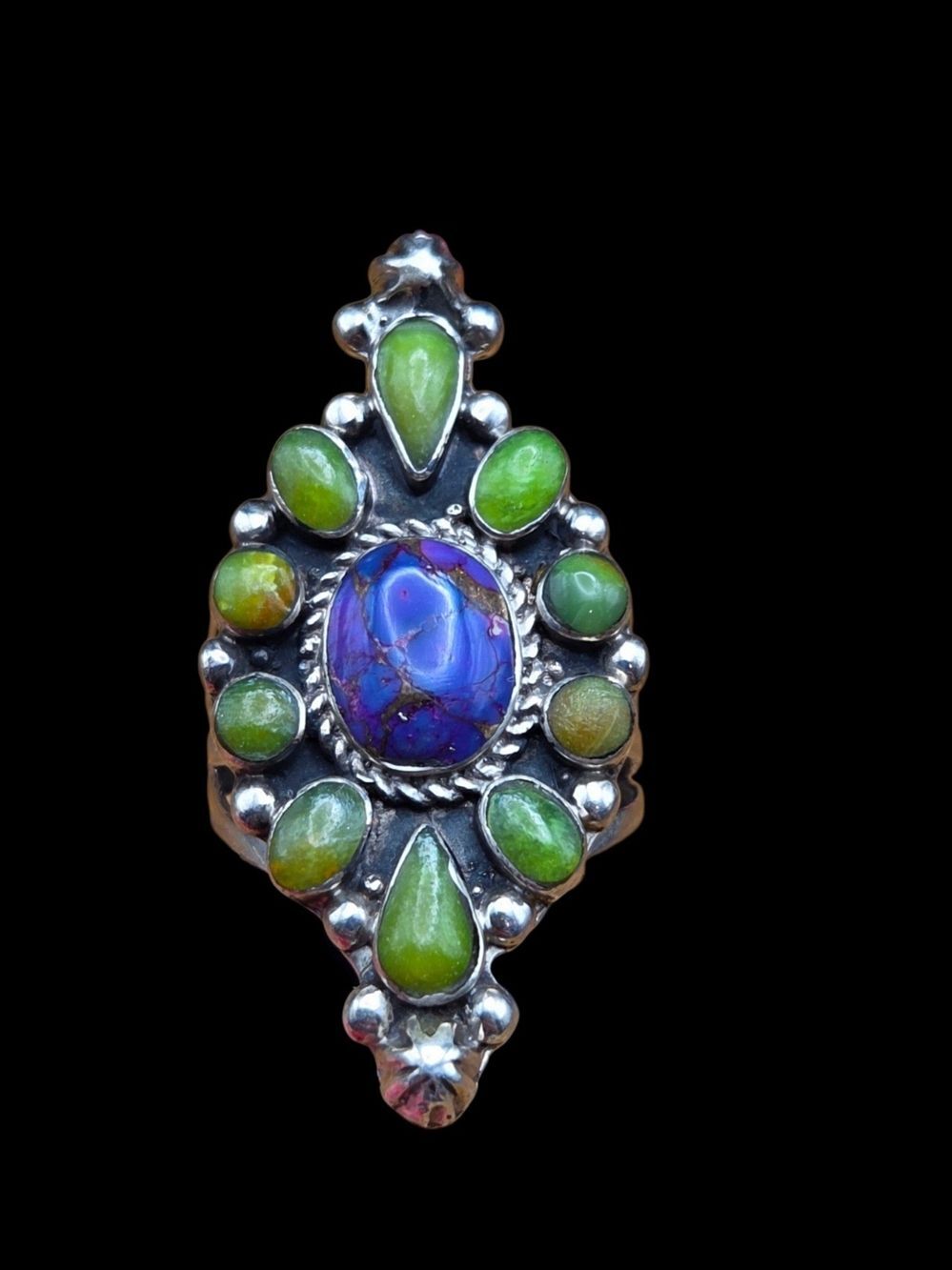 SW Sterling Silver Blue Green Turquoise Cluster Statement Ring Sz 7 AA